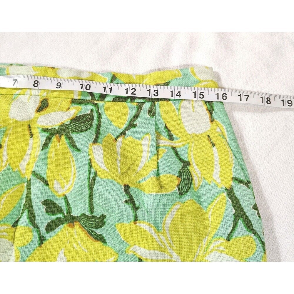 JCrew Floral Skirt Womens 8 Yellow Green Daffodil Magnolia Print Textured Pocket - Picture 4 of 9